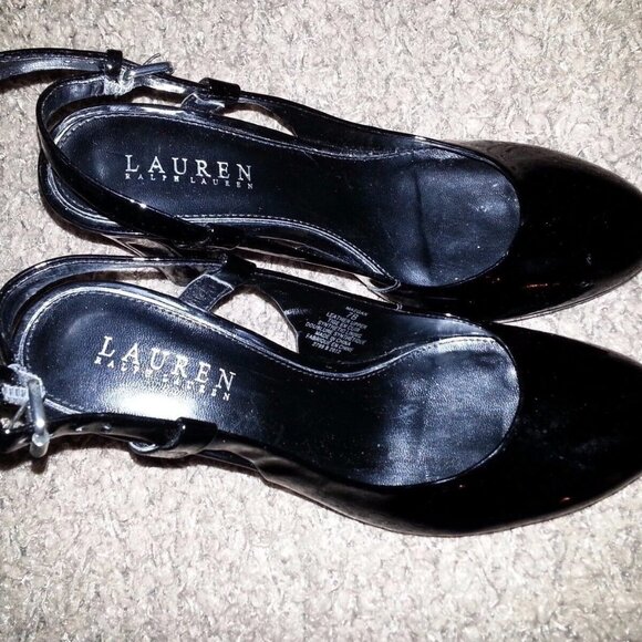 LAUREN by Ralph Lauren-Maegan-Black Patent Leather Slingback Heels-Size 7B-NWOB - Picture 6 of 7
